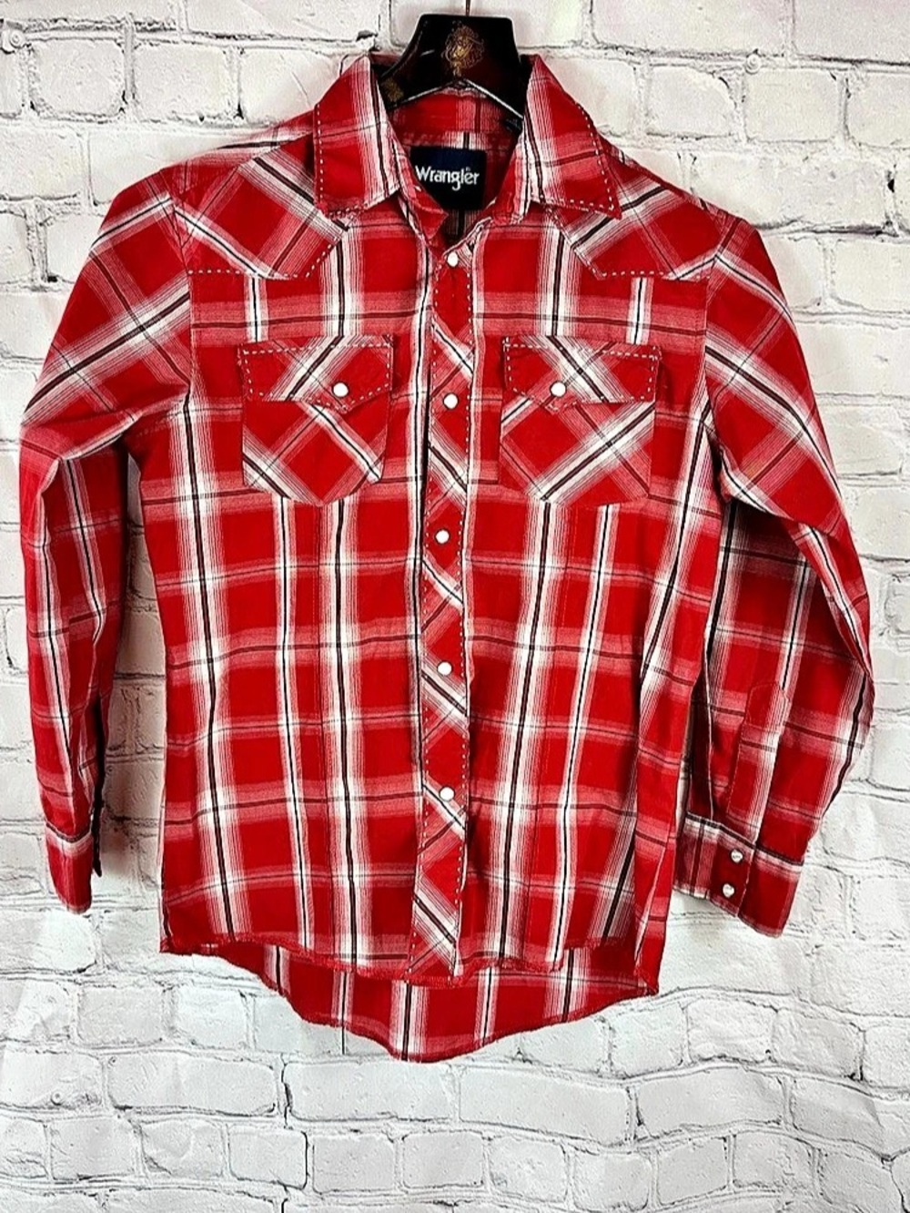 Wrangler Red Plaid Western Pearl Snap Shirt Large
